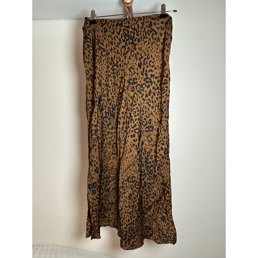 Bella Dahl Leopard Print Midi Skirt XS Brown‎ Black Silk Blend